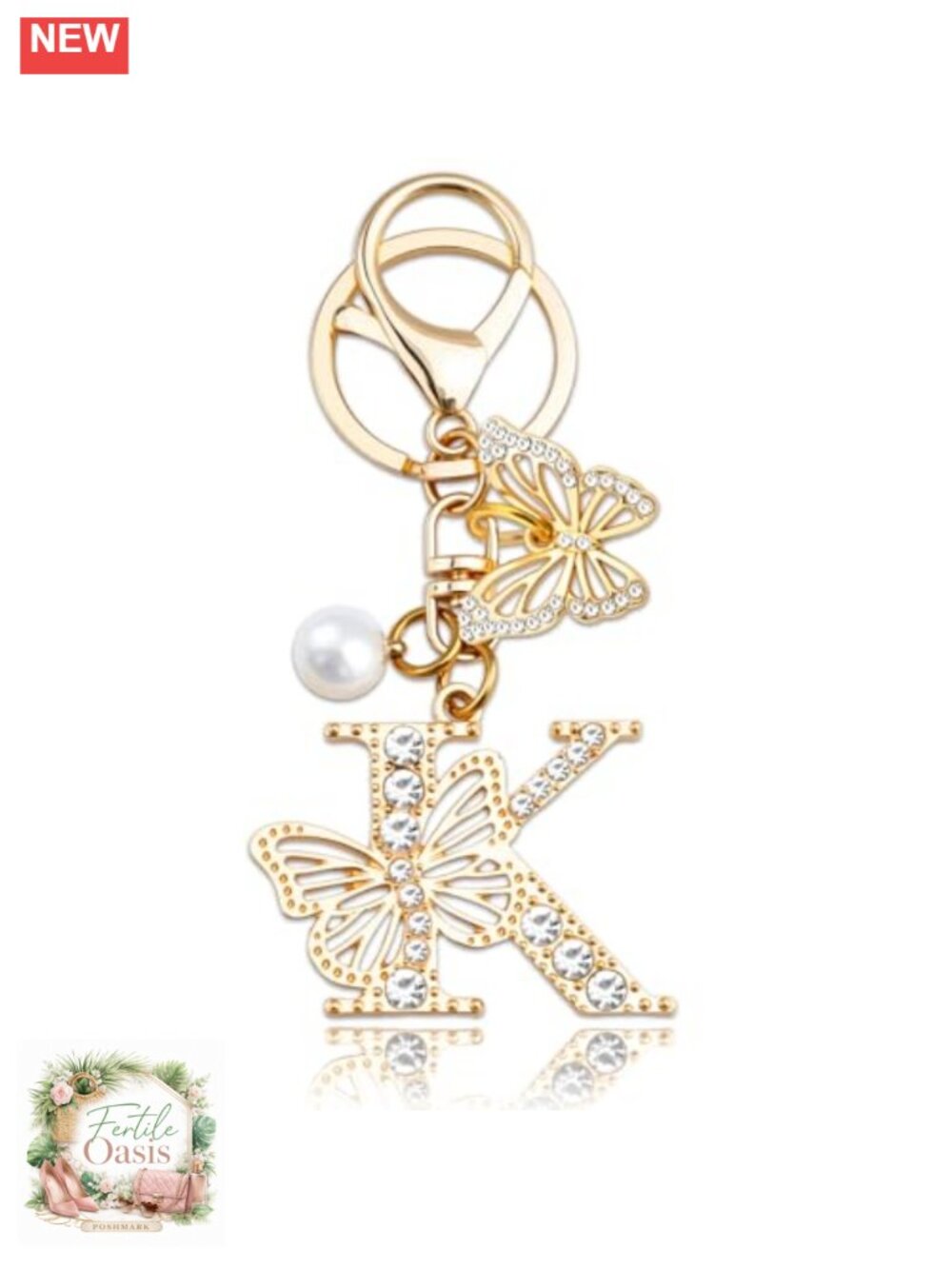 Initial Keychain Bag Charm Butterfly Purse Charm for Handbags Women Gold
